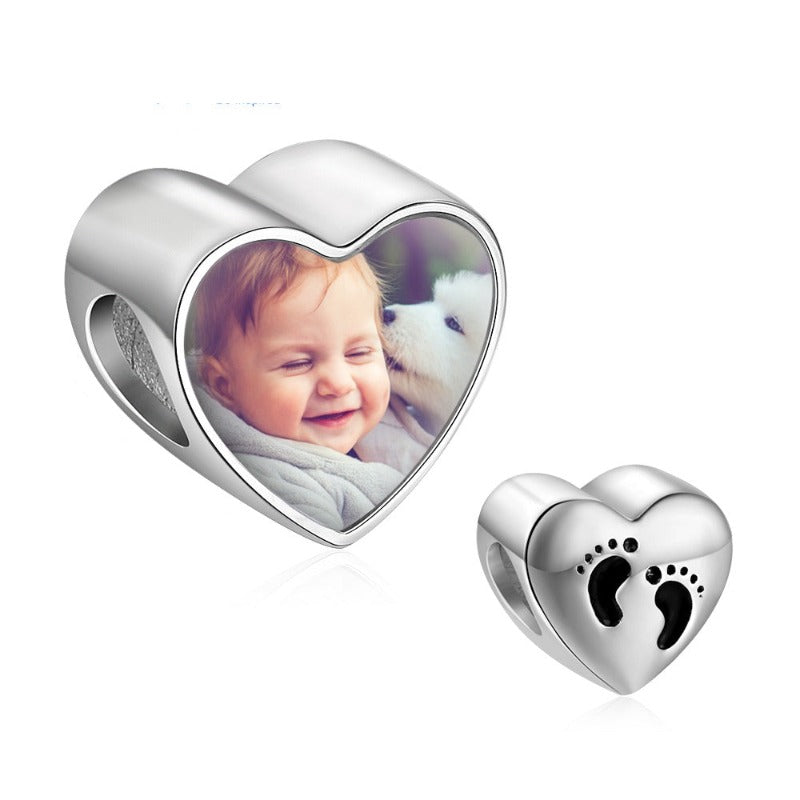 Baby Feet Heart Charms Beads 1 Photo Necklace-Florence Scovel
