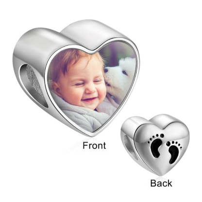 Baby Feet Heart Charms Beads 1 Photo Necklace-Florence Scovel
