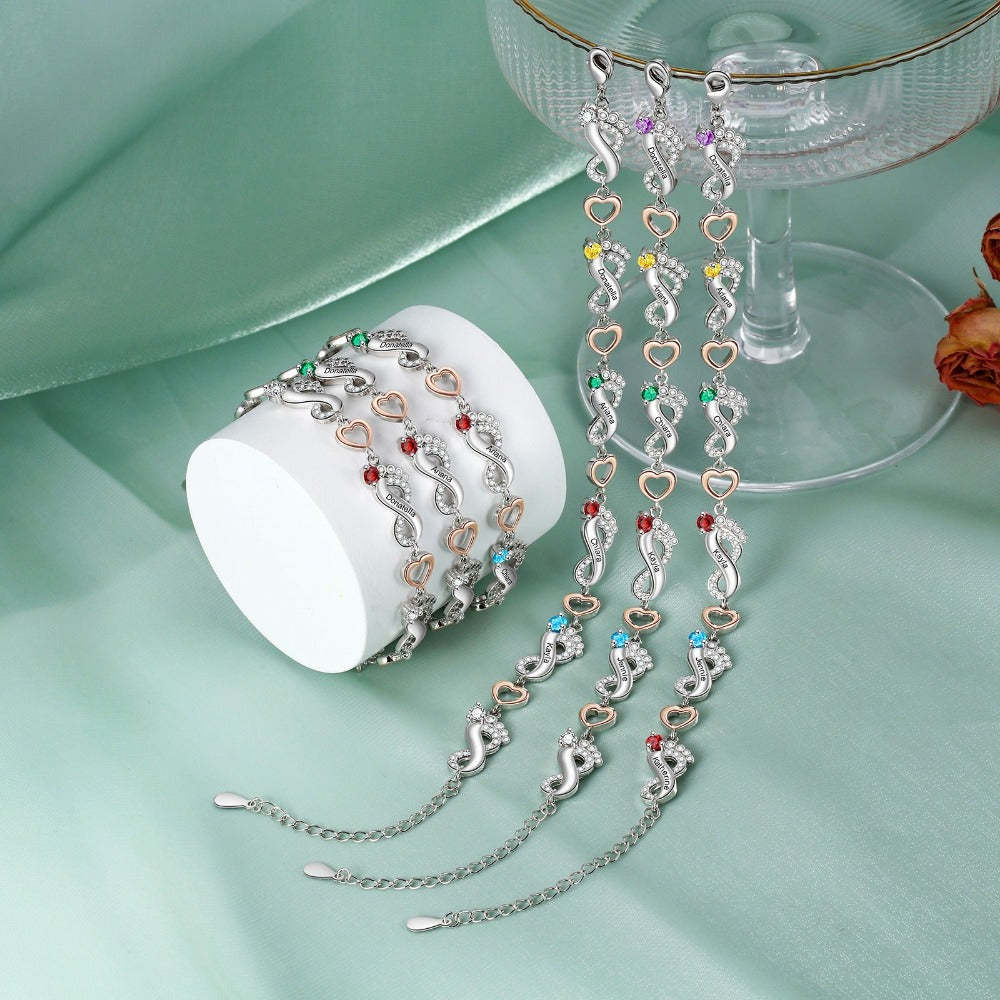 Personalized 5 Name And 5 Birthstone Baby Foot Bracelet-Florence Scovel