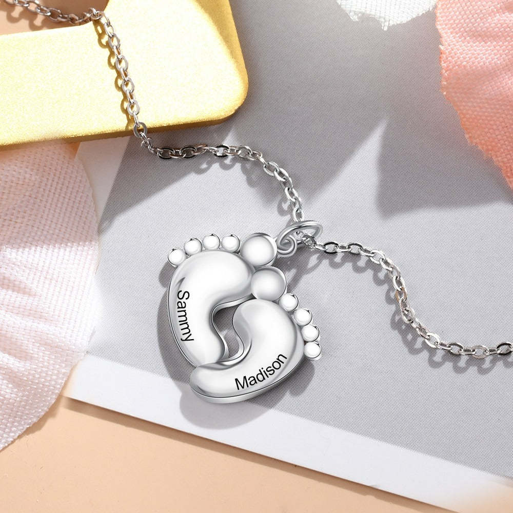 Personalized Baby Footprint 2 Names Engraved Necklace-Florence Scovel