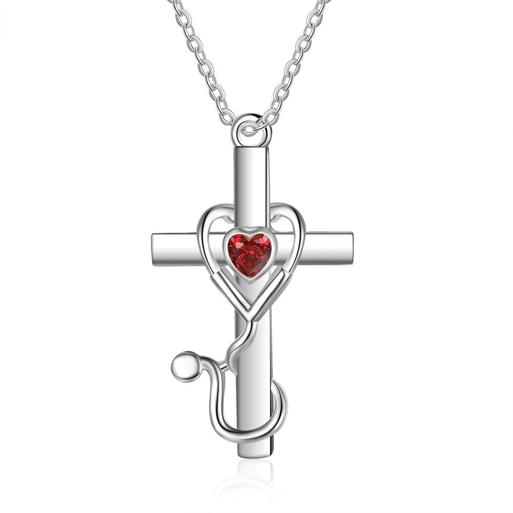 Personalized 1 Stone Floral Cross Necklaces-Florence Scovel