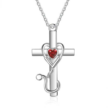 Personalized 1 Stone Floral Cross Necklaces-Florence Scovel