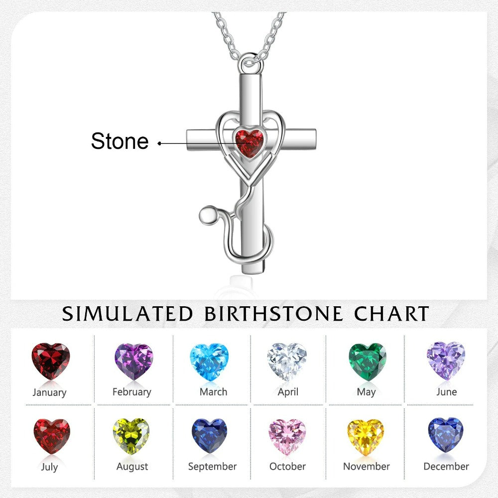 Personalized 1 Stone Floral Cross Necklaces-Florence Scovel