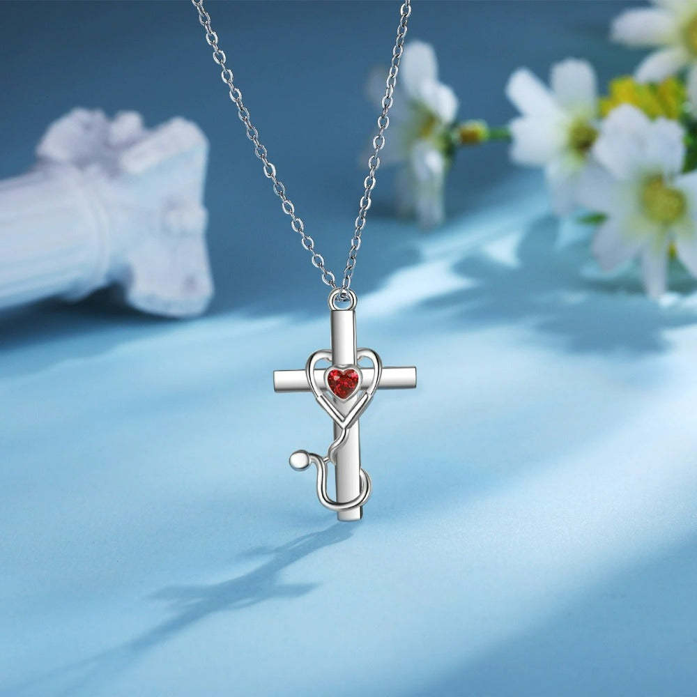 Personalized 1 Stone Floral Cross Necklaces-Florence Scovel