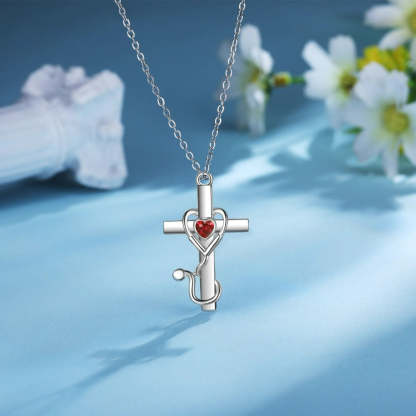Personalized 1 Stone Floral Cross Necklaces-Florence Scovel