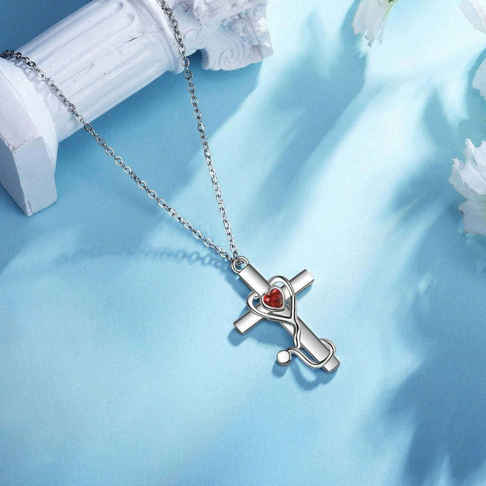 Personalized 1 Stone Floral Cross Necklaces-Florence Scovel