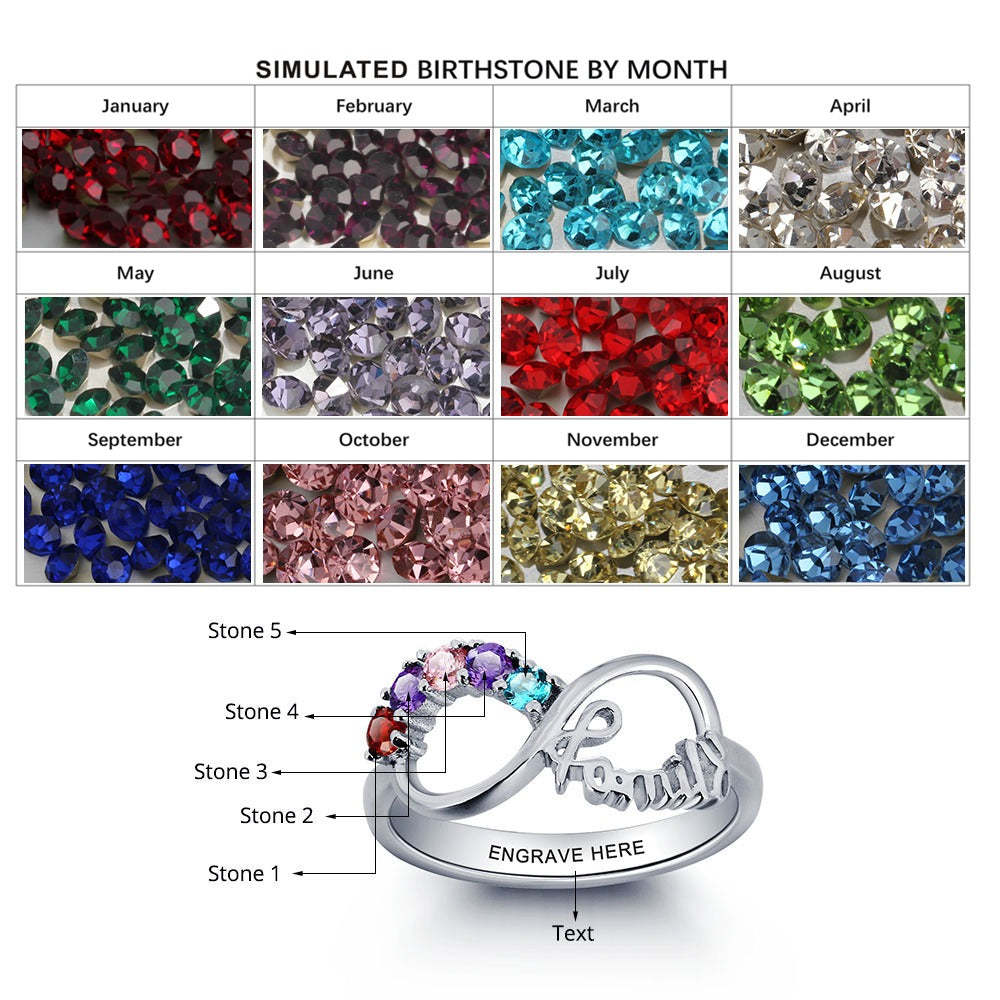 Personalized Engrave Birthstone Infinity Family Ring-Florence Scovel