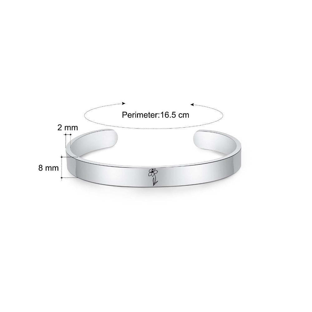 Personalized Engraved 4 Birth Flower Cuff Bracelet-Florence Scovel