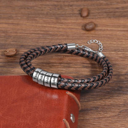 Personalized 4 Names Engraving Braided Leather Bracelet-Florence Scovel