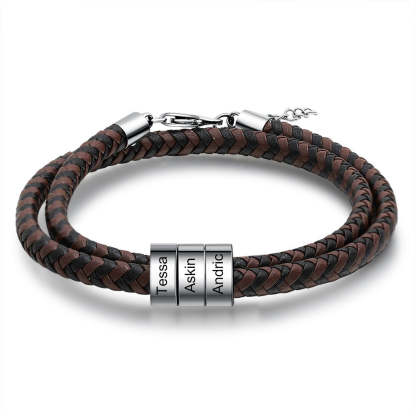 Personalized 3 Names Engraving Braided Leather Bracelet-Florence Scovel