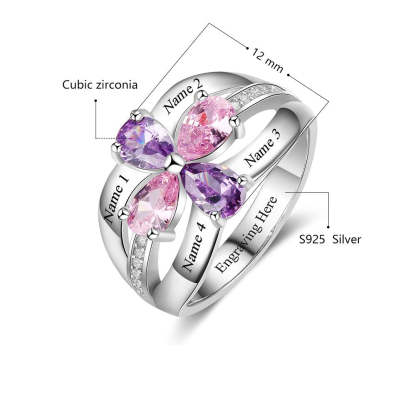 Sterling Silver 4 Birthstone Ring-Florence Scovel