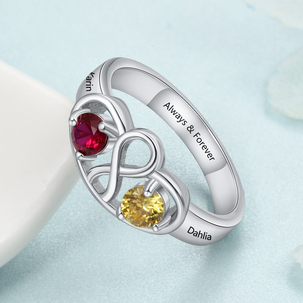 Personalized Infinity Ring with 2 Birthstones-Florence Scovel