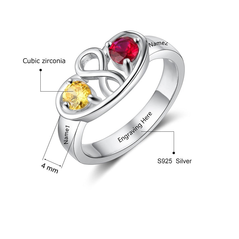 Personalized Infinity Ring with 2 Birthstones-Florence Scovel