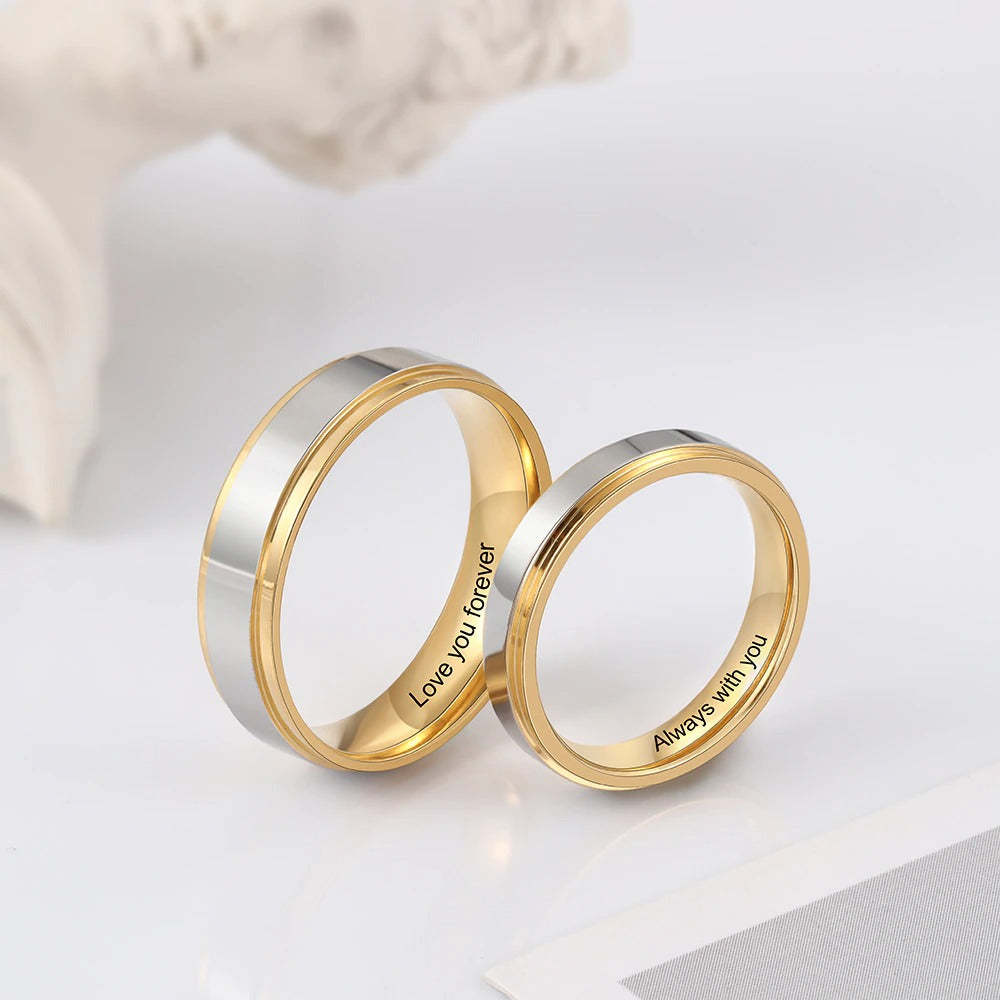 Personalized Gold Color Stainless Steel Couple Rings-Florence Scovel