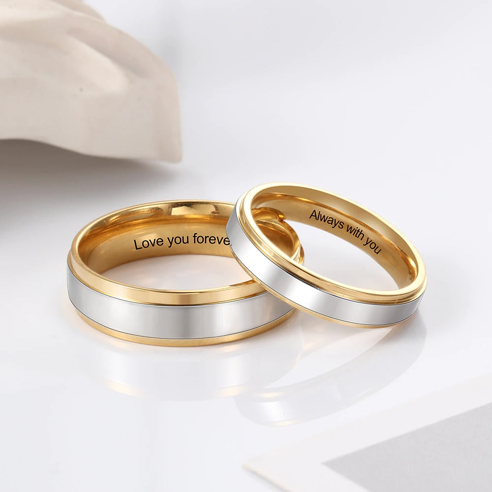 Personalized Gold Color Stainless Steel Couple Rings-Florence Scovel