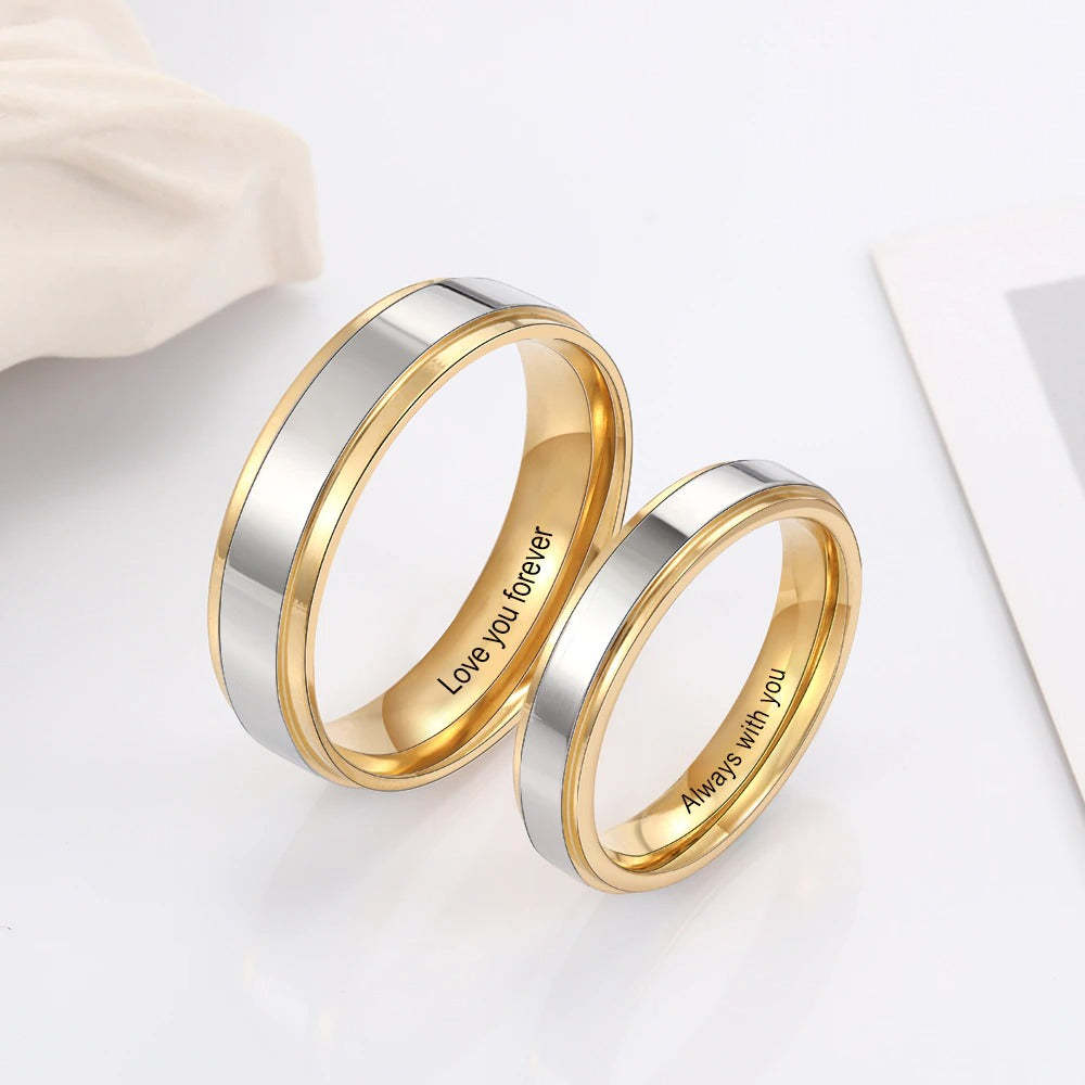 Personalized Gold Color Stainless Steel Couple Rings-Florence Scovel