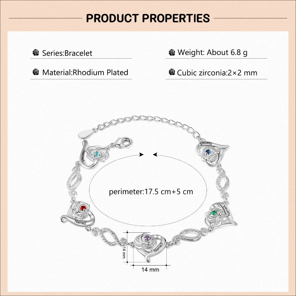 Personalized Cordate Chain Bracelets With 1 Birthstone-Florence Scovel