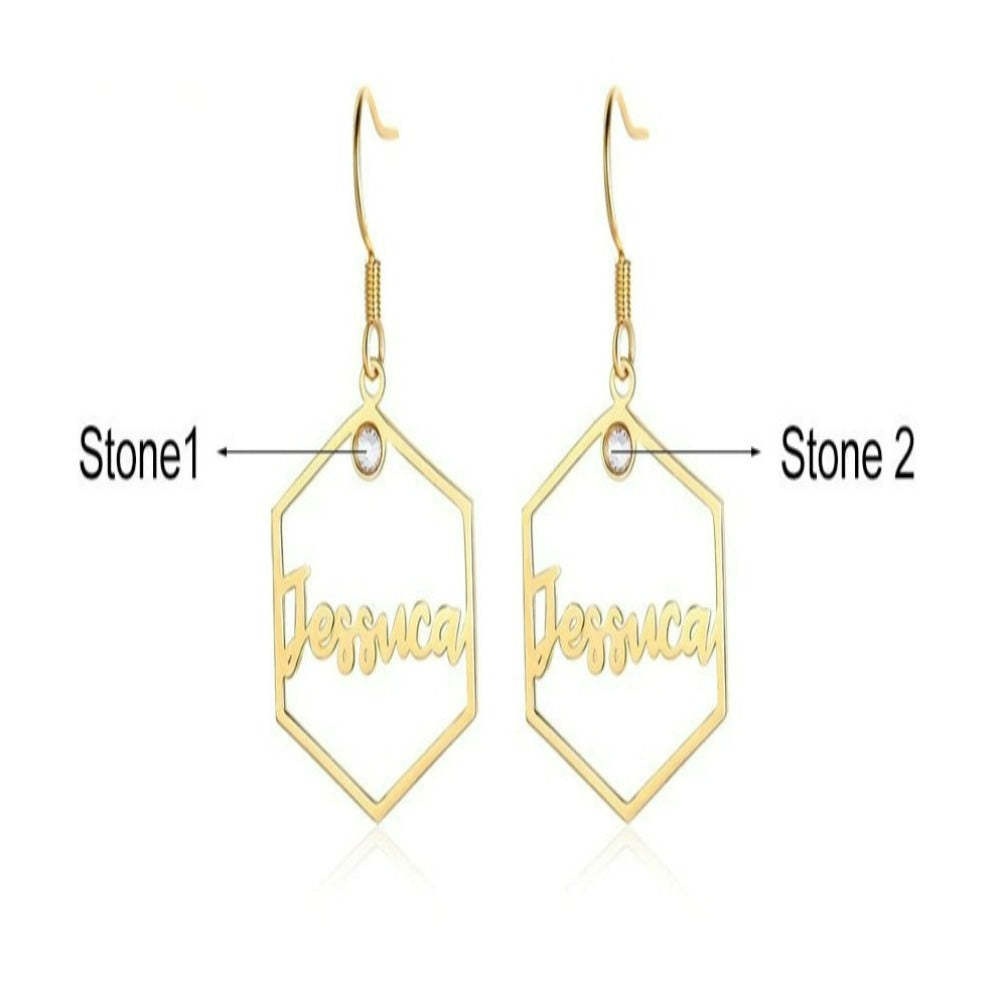 Personalized 1 Name And 2 Stones Hexagon Earrings-Florence Scovel