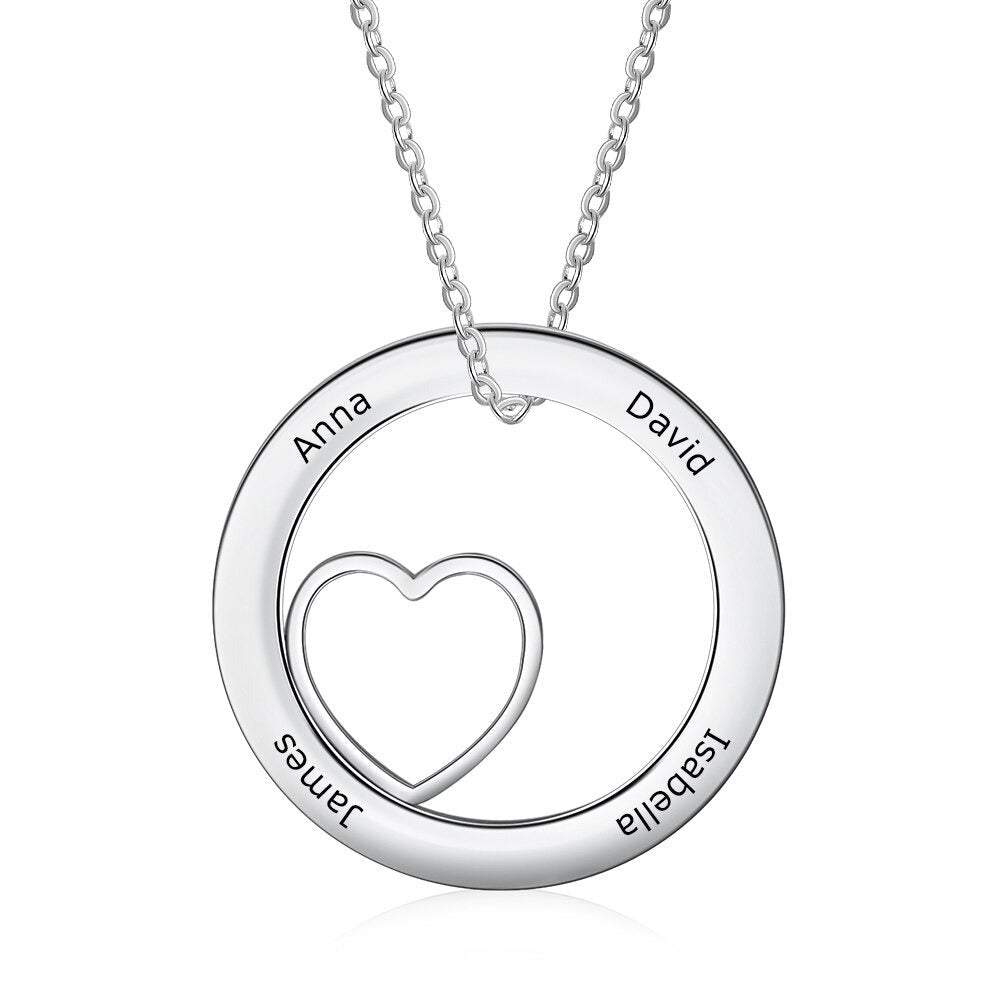 Personalized Round 4 Names Heart Necklace-Florence Scovel