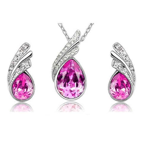 Angel Tear Drop Austrian Crystal Pendant & Earring Set-Florence Scovel