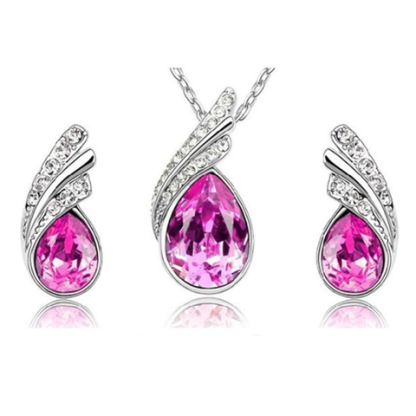 Angel Tear Drop Austrian Crystal Pendant & Earring Set-Florence Scovel