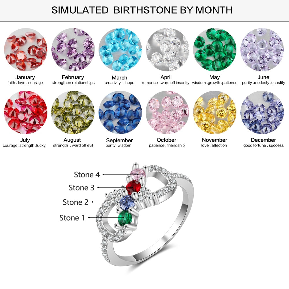 Romantic Women Infinity Ring with Zirconia Customized 4 Birthstones Rings for Women Personalized Gift-Florence Scovel