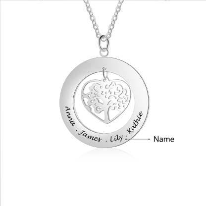 Personalized Tree of Life Engrave Name Necklace Silver Color Round Customized Necklace Family Gifts-Florence Scovel