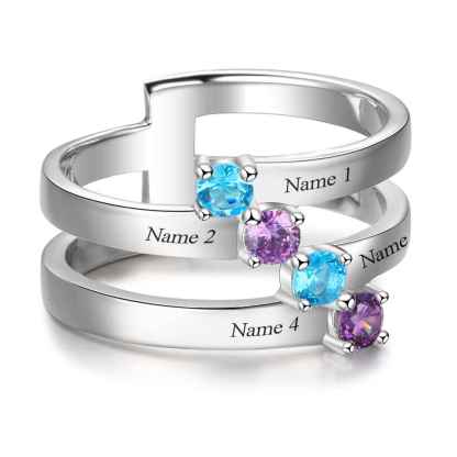 Personalized Gift for Family Engrave 4 Names Childrens Birthstone Promise Rings 925 Sterling Silver Jewelry-Florence Scovel