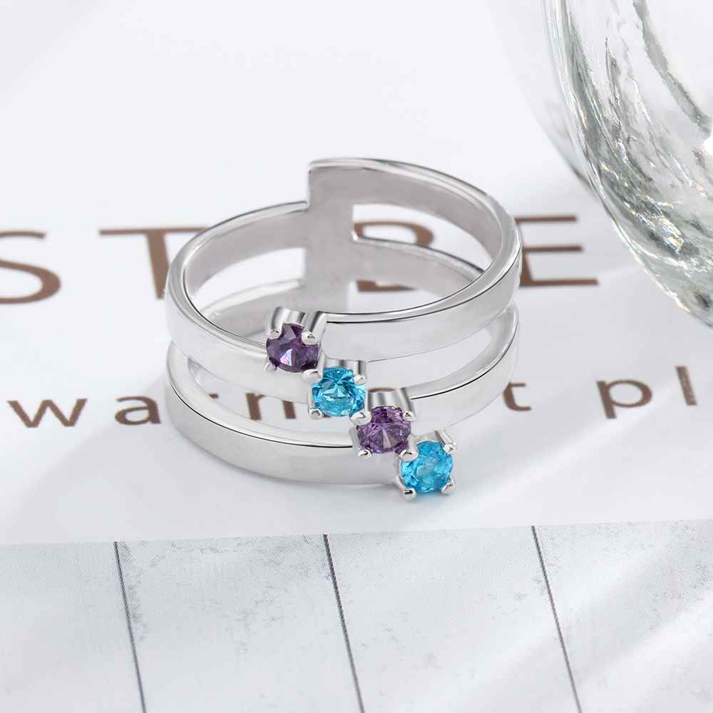 Personalized Gift for Family Engrave 4 Names Childrens Birthstone Promise Rings 925 Sterling Silver Jewelry-Florence Scovel