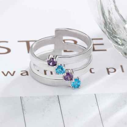 Personalized Gift for Family Engrave 4 Names Childrens Birthstone Promise Rings 925 Sterling Silver Jewelry-Florence Scovel