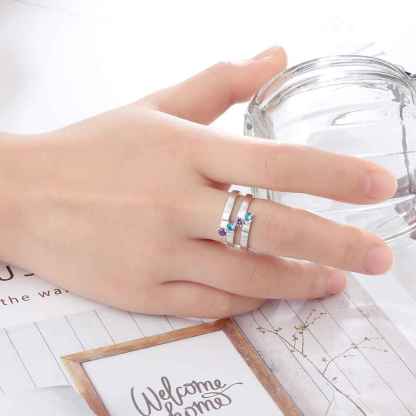 Personalized Gift for Family Engrave 4 Names Childrens Birthstone Promise Rings 925 Sterling Silver Jewelry-Florence Scovel