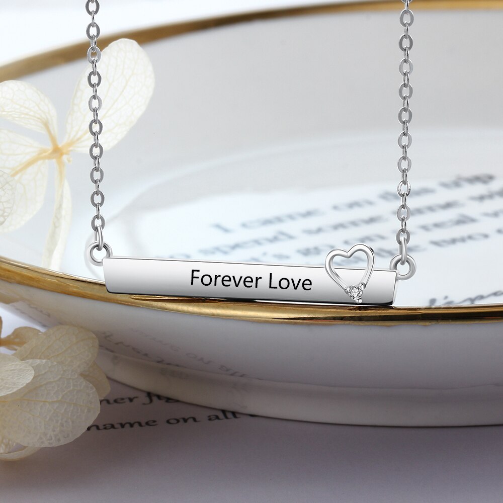 Personalized Engrave Name Necklace Strip With Heart-Florence Scovel
