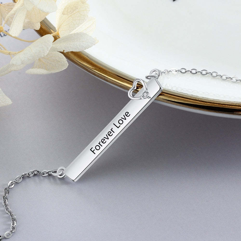 Personalized Engrave Name Necklace Strip With Heart-Florence Scovel