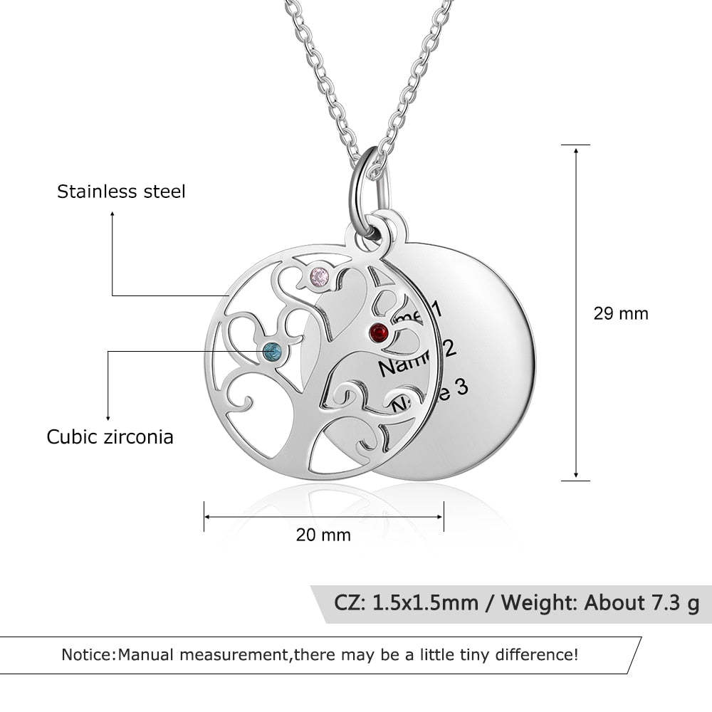 Personalized Filigree Family Tree Pendant Necklace with Birthstones-Florence Scovel