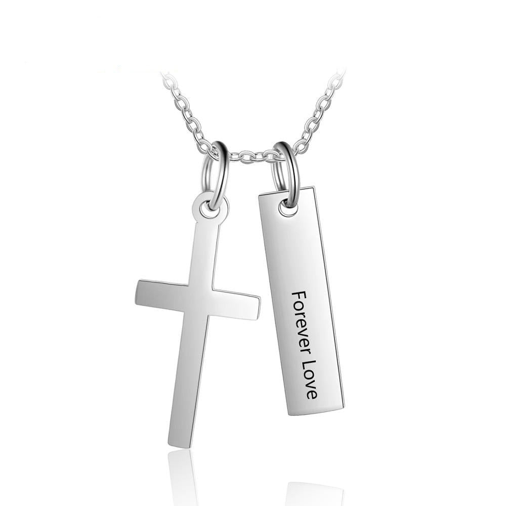 Personalized Name Vertical Bar Necklaces for Women Customized Cross Necklace Fashion Stainless Steel Jewelry-Florence Scovel