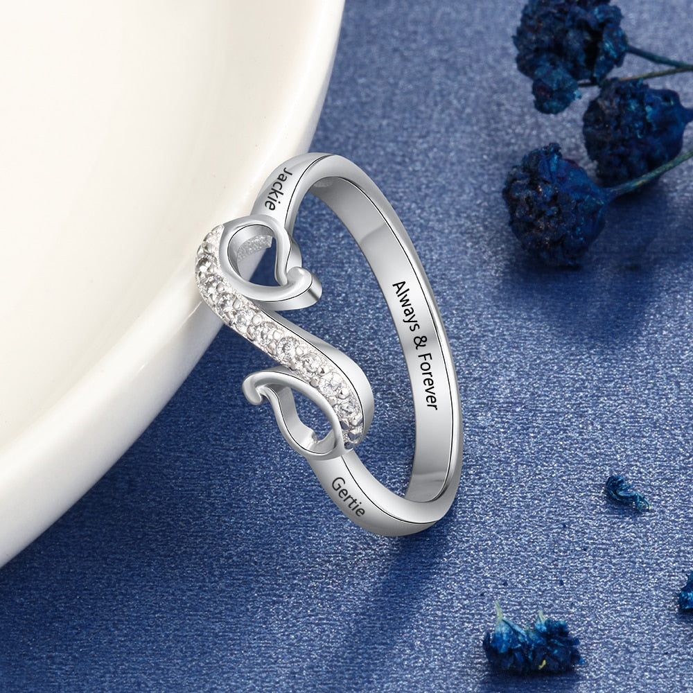 Customized 2 Names Ring with Cubic Zirconia Personalized Geometric Style Engraved Name Ring Gift for Mother-Florence Scovel