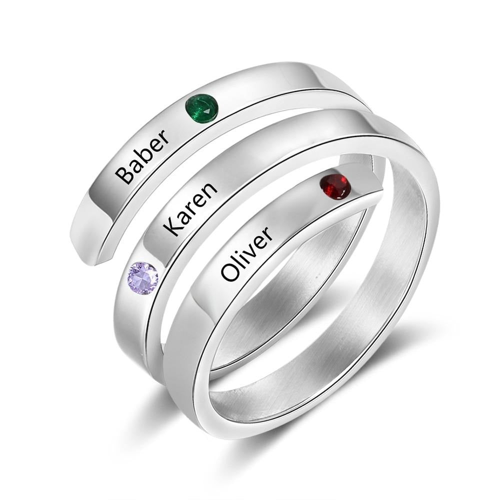 Personalized Family Gift Customized Mother Ring with 3 Birthstones Engraved Name Ring Female Fashion Jewelry-Florence Scovel