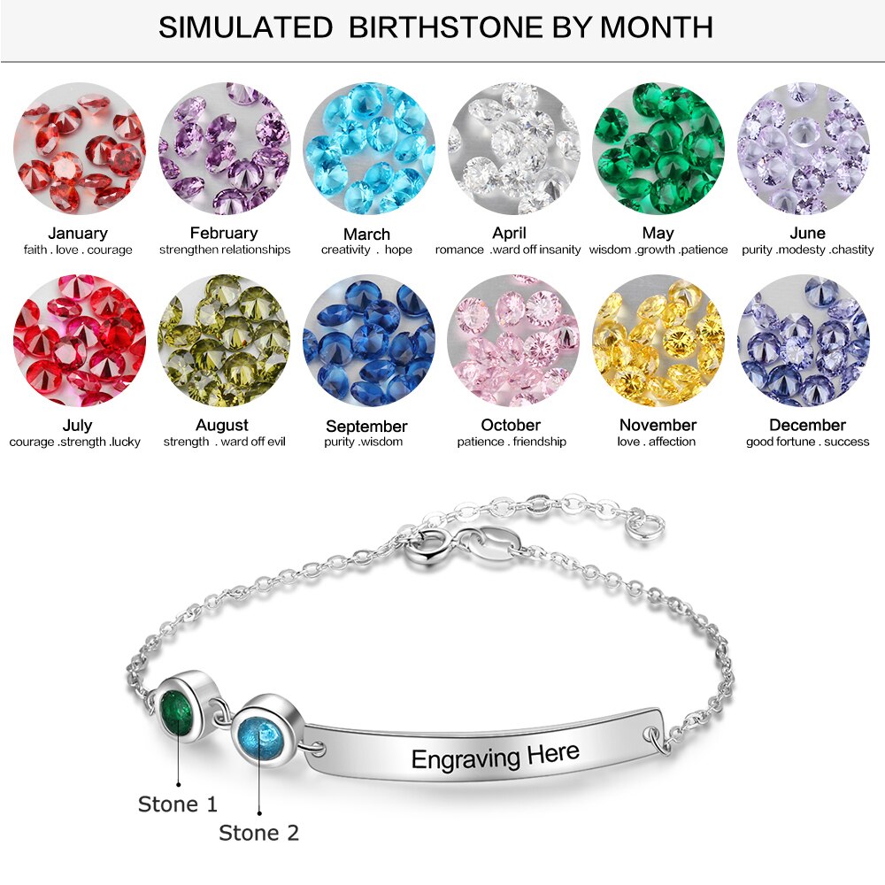 Personalized Bar Bracelets & Bangles with 2 Birthstones Custom Engraved NamePlate Bracelets for Women-Florence Scovel
