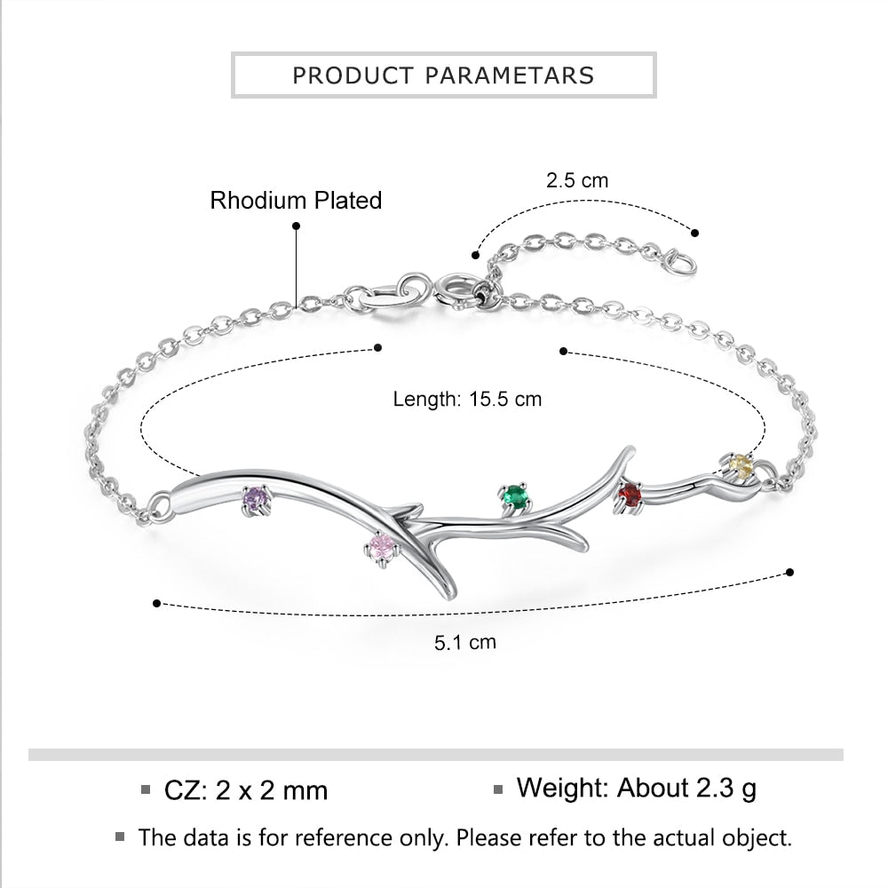 Personalized Branch Bracelet with Zirconia Custom 5 Birthstones Bracelets & Bangles for Women Family Gift-Florence Scovel