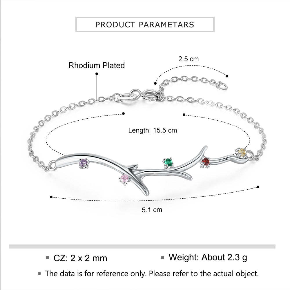 Personalized Branch Bracelet with Zirconia Custom 5 Birthstones Bracelets & Bangles for Women Family Gift-Florence Scovel