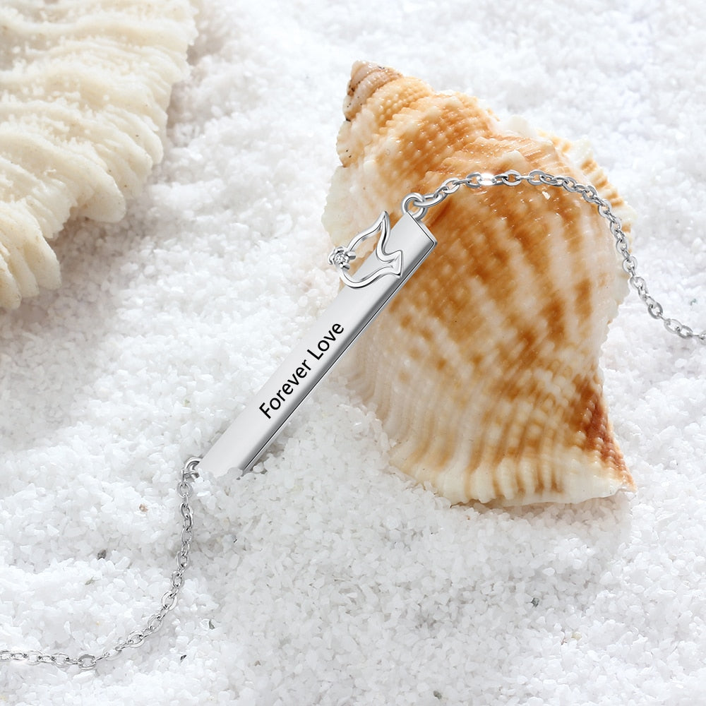 Personalized Name Necklace Strip Shape With Bird-Florence Scovel