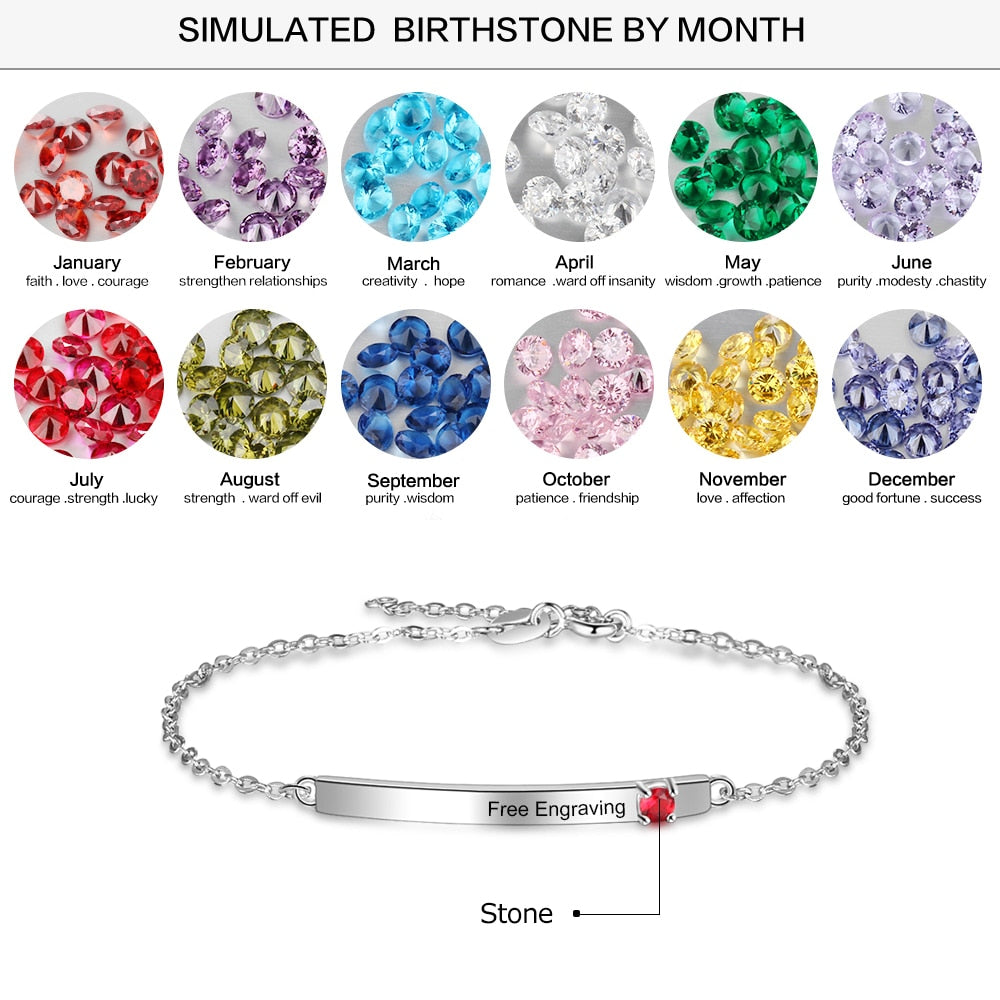 Customized Name Bar Bracelets with 1 Birthstone Engraved Letter Chain Bracelets & Bangles Personalized Gift Jewelry-Florence Scovel