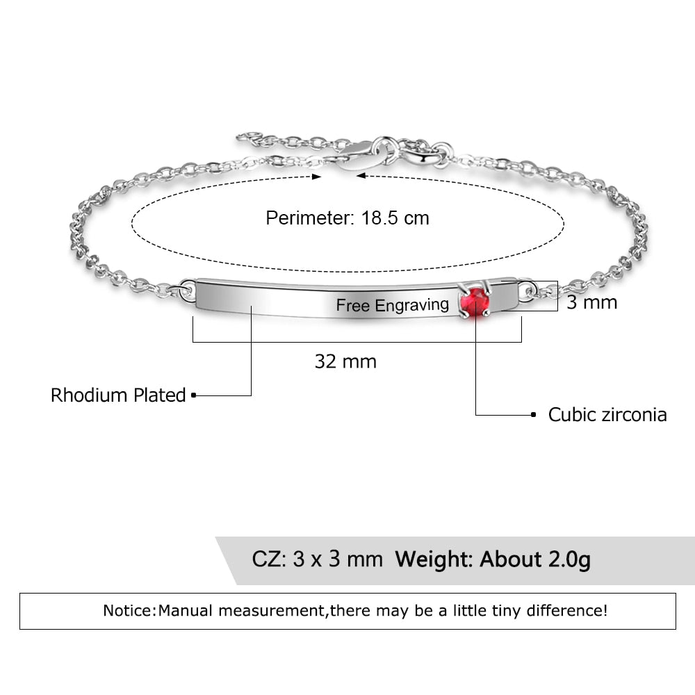 Customized Name Bar Bracelets with 1 Birthstone Engraved Letter Chain Bracelets & Bangles Personalized Gift Jewelry-Florence Scovel