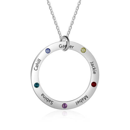 Personalized Family Names Necklace with 5 Birthstone Stainless Steel Engraved Jewelry Pendant for Mother/Grandmother-Florence Scovel