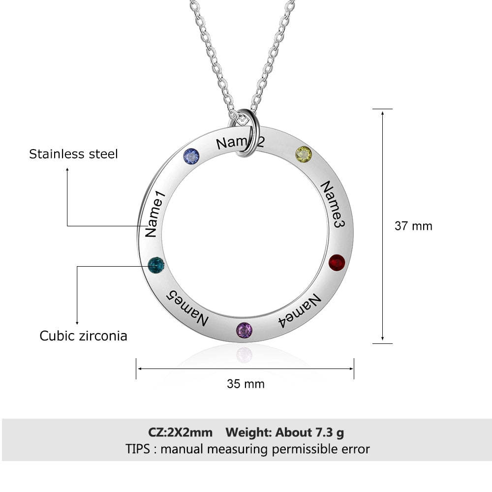 Personalized Family Names Necklace with 5 Birthstone Stainless Steel Engraved Jewelry Pendant for Mother/Grandmother-Florence Scovel