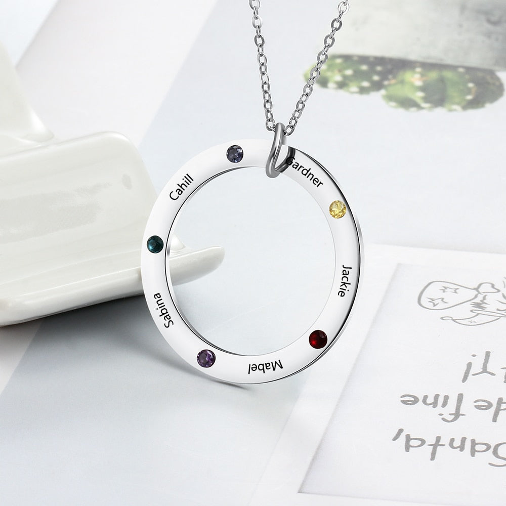 Personalized Family Names Necklace with 5 Birthstone Stainless Steel Engraved Jewelry Pendant for Mother/Grandmother-Florence Scovel