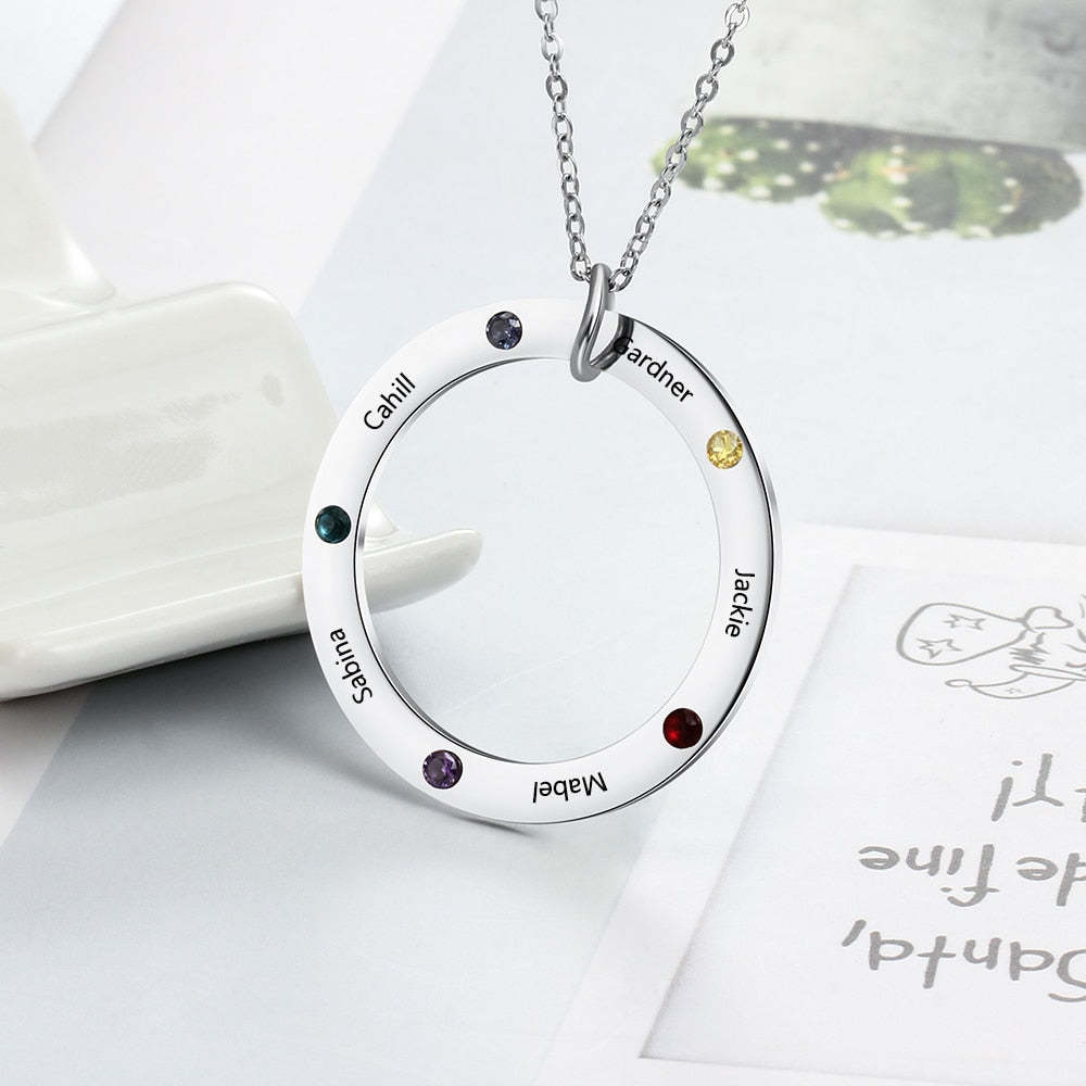 Personalized Family Names Necklace with 5 Birthstone Stainless Steel Engraved Jewelry Pendant for Mother/Grandmother-Florence Scovel