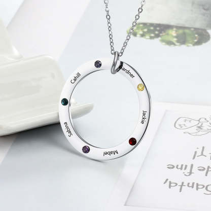 Personalized Family Names Necklace with 5 Birthstone Stainless Steel Engraved Jewelry Pendant for Mother/Grandmother-Florence Scovel