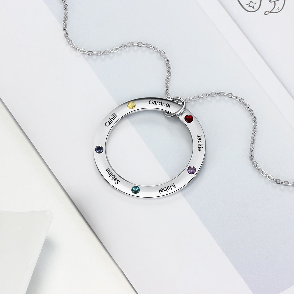 Personalized Family Names Necklace with 5 Birthstone Stainless Steel Engraved Jewelry Pendant for Mother/Grandmother-Florence Scovel