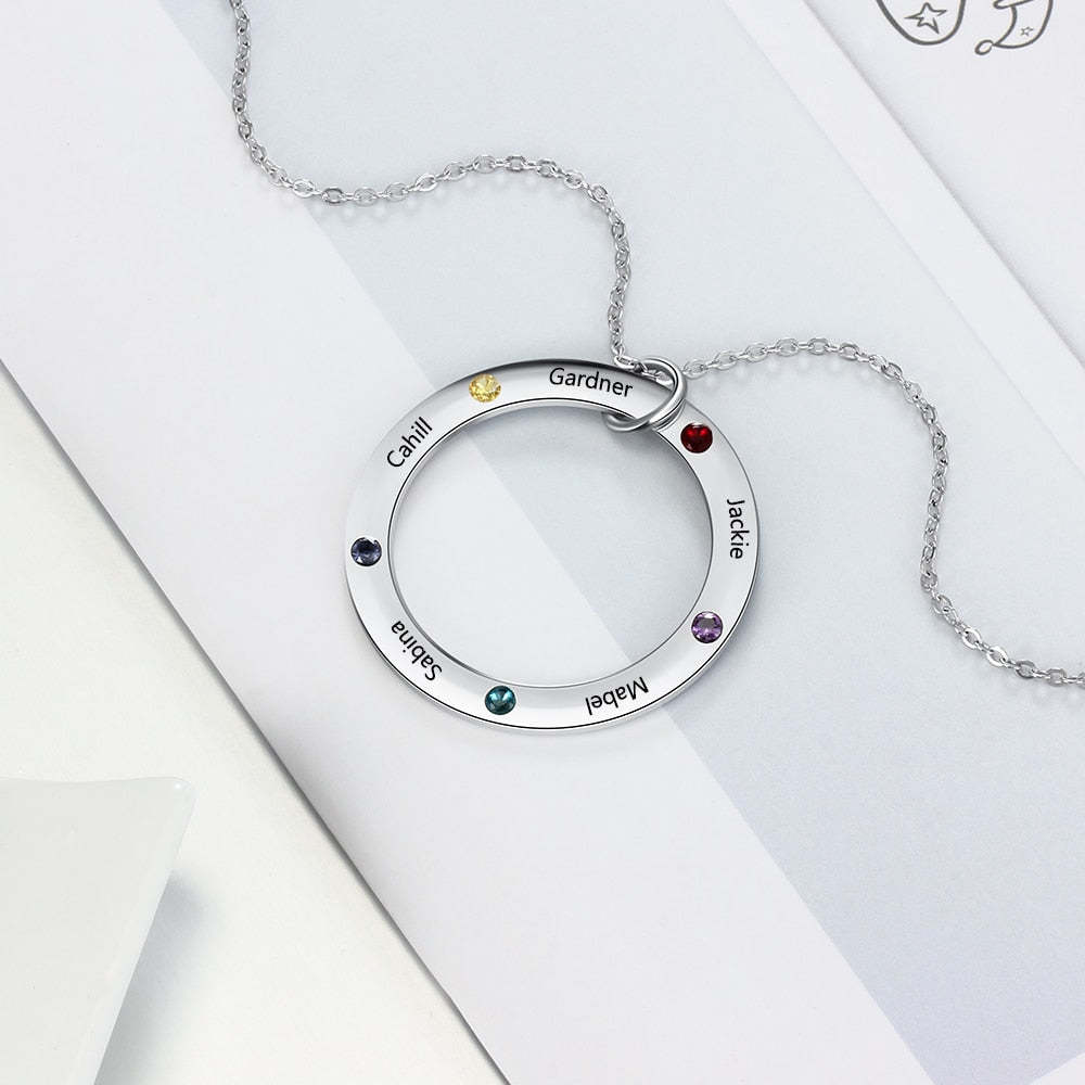 Personalized Family Names Necklace with 5 Birthstone Stainless Steel Engraved Jewelry Pendant for Mother/Grandmother-Florence Scovel